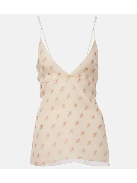 Maiou Khaite de mătase cu model floral alb