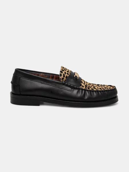Naked Wolfe mokasyny skórzane Roma Roma Leopard Hair czarny