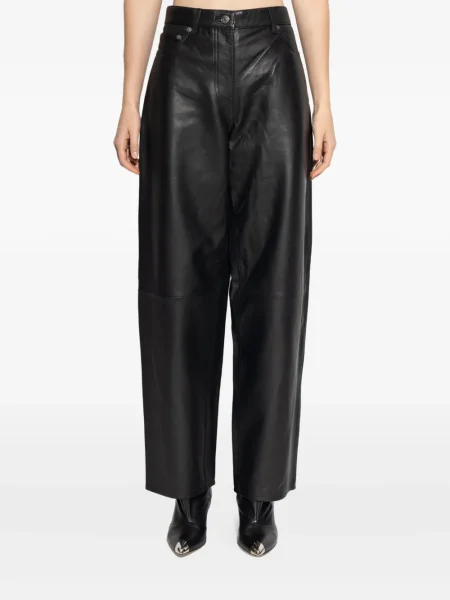 Pantaloni Samsøe Samsøe din piele negru