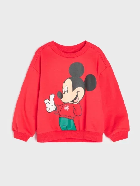 Sinsay mikina crewneck s potiskem Mickey Mouse červená