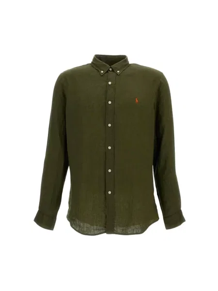 Lniana koszula z lnu Ralph Lauren z długim rękawem zielona