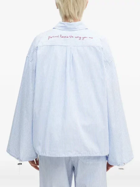 Cămașă Fiorucci cu broderie cu dungi albastru