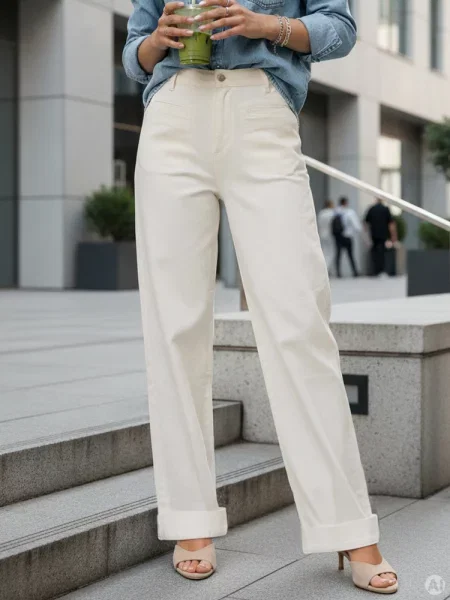Jeansy wide leg z wysokim stanem śmietankowe Dstreet