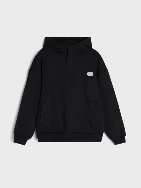 Sinsay Mikina hoodie half-zip s druky černá