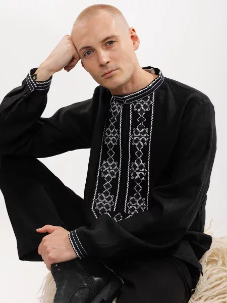 Embroidered Gem Вишита сорочка Льон чорний