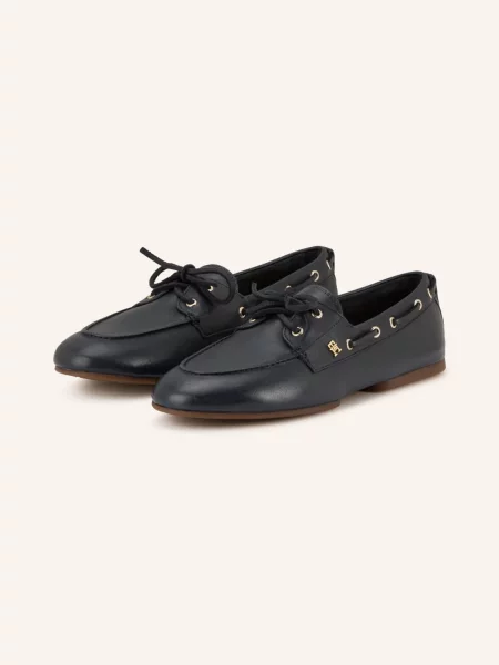 Tommy Hilfiger mokasyny skórzane TH SLEEK LEATHER BOAT SHOE granatowe