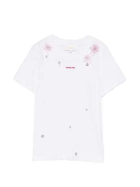 Gėlėtas marškinėliai Shushu/tong su aplikacija balta