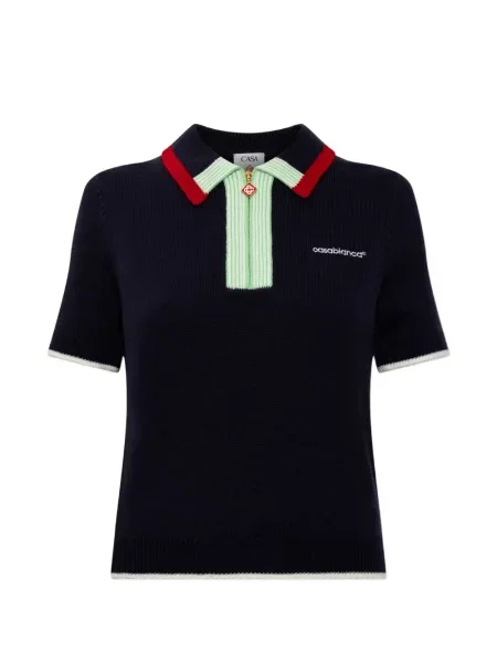 Tricou polo Casablanca cu broderie albastru