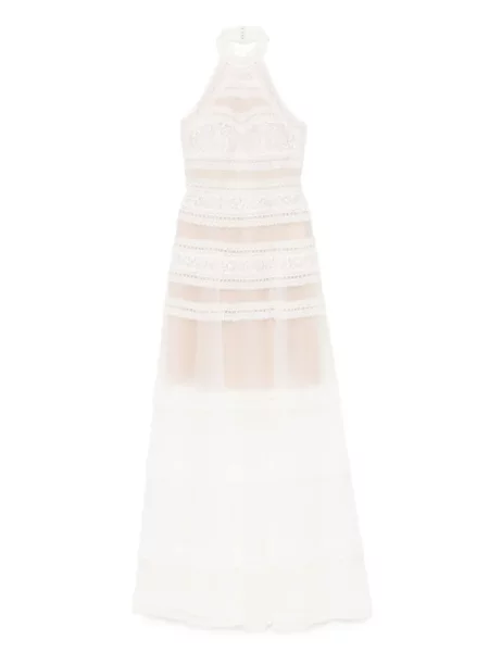 Rochie maxi Saiid Kobeisy din dantelă de costum alb