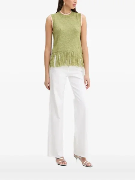 Bluzka Never Fully Dressed z frędzli bez rękawów zielona