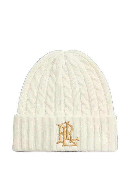Căciulă Lauren Ralph Lauren cu broderie tricotate alb