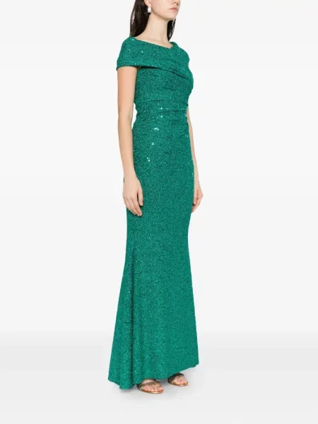 Rochie Talbot Runhof cu paiete drapată de costum verde