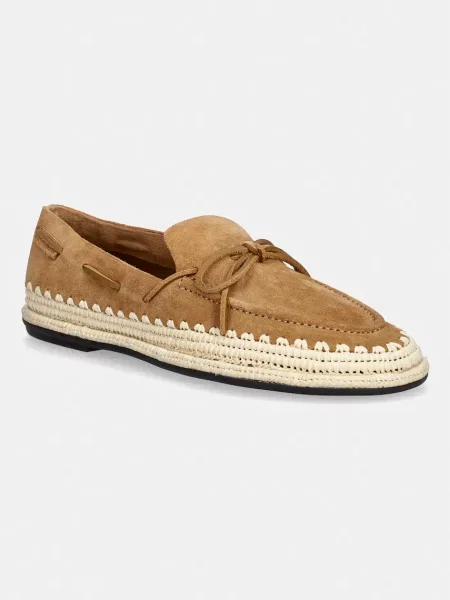 Tory Burch espadrile pentru femei din piele întoarsă The Raffia Boaty maro