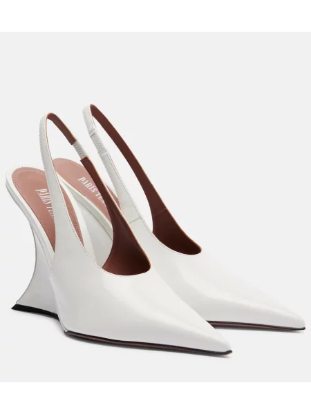 Pantofi cu toc Paris Texas din piele de lac slingback alb