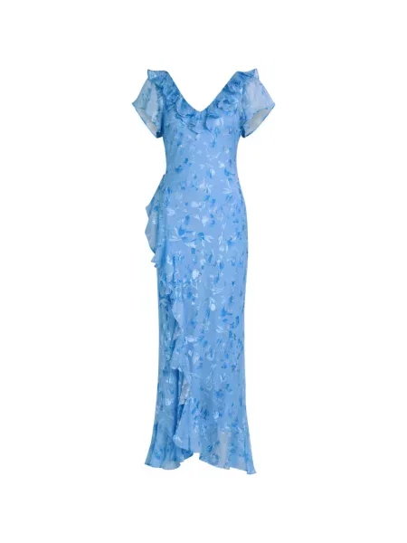 Костюм рокля Rixo с V-образно деколте синьо