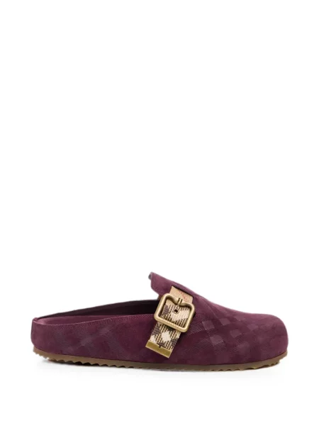 Papuci tip mules Burberry în carouri fără toc cu cataramă violet