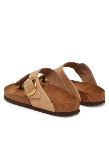 Bőr lapos talpú csatos vietnámi papucs Birkenstock bézs