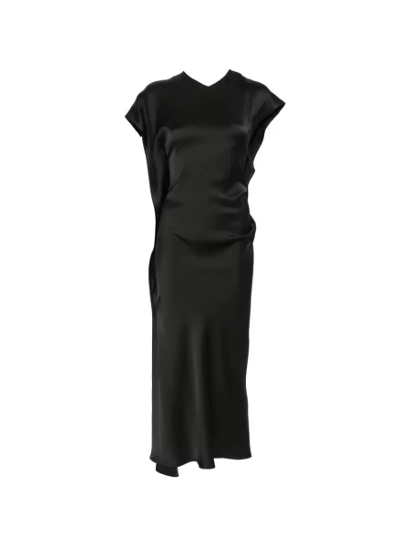 Rochie midi Victoria Beckham fără mâneci cu decolteu în V drapată negru