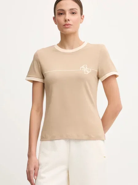 Тениска Guess CARMEN дамска зелено бежово