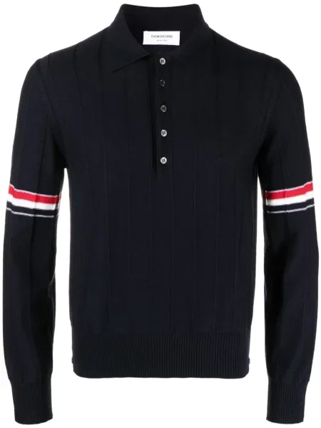 Polo Thom Browne cu dungi tricotate albastru
