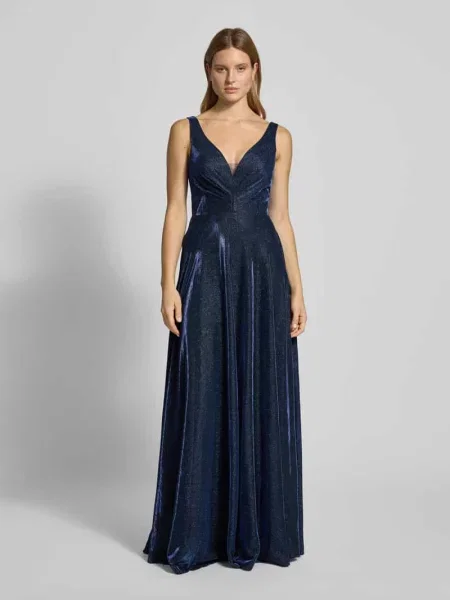 Sukienka wieczorowa z dekoltem w serek Luxuar Fashion granatowa