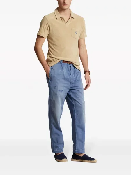 Ilgas raštuota polo marškinėliai Polo Ralph Lauren grįžtamasis mėlyna