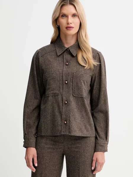 Košile s příměsí vlny Sessun relaxed s klasickým límcem hnědá