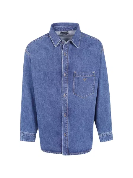 Cămașă de blugi Emporio Armani cu buzunare la piept albastru