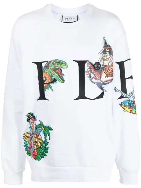 Hanorac crewneck Philipp Plein cu imagine alb