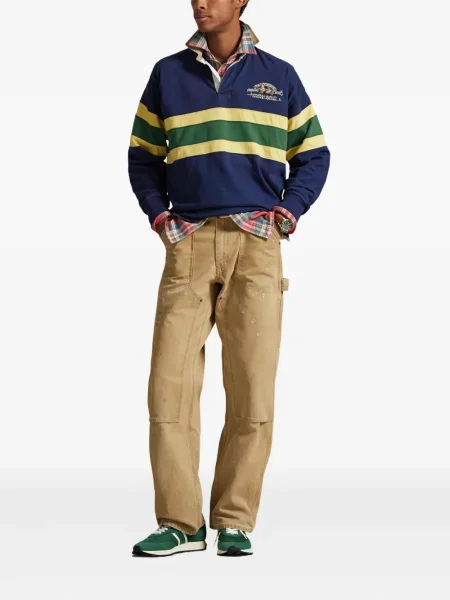 Dlouhá pruhovaná s límcem kšiltovka Polo Ralph Lauren modrá