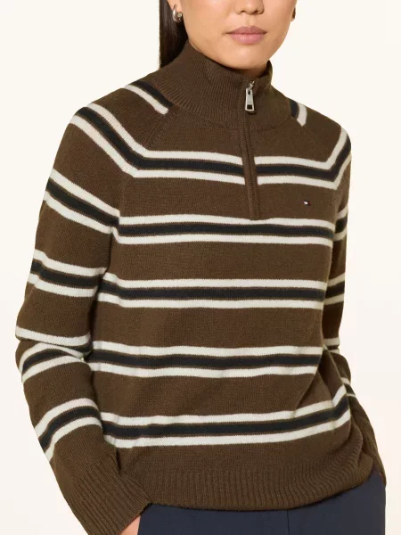 Tommy Hilfiger Sweter Typu Troyer braun biały