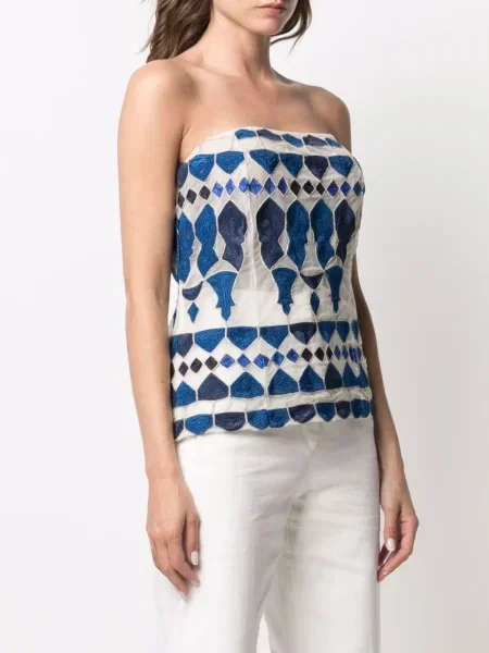 Retro top A.n.g.e.l.o. Vintage Cult s aplikacemi bez ramínek bílý