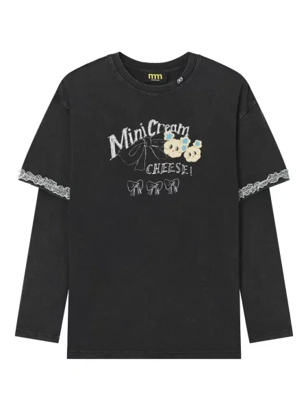 Długi mały top Mini Cream koronkowy czarny