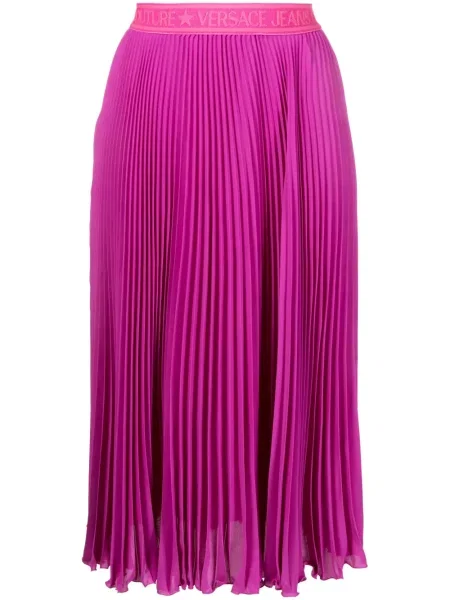 Fustă din denim Versace Jeans Couture plisată până la genunchi violet