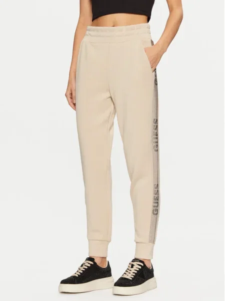 Guess Teplákové nohavice Écru béžová