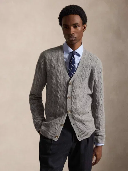 POLO RALPH LAUREN De lână cardigan cu adaos de cașmir gri