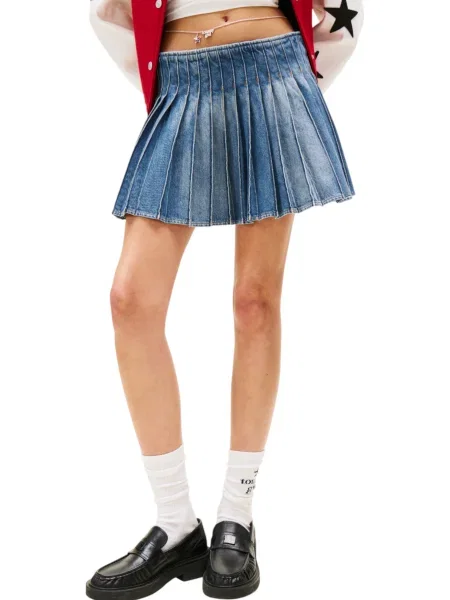 Fustă din denim Tommy Hilfiger Jeans albastru