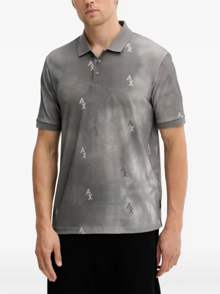 Tricou polo Armani Exchange cu autograf gri