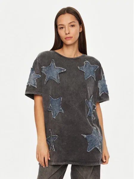One Teaspoon Majica Denim Star Relaxed Fit siva