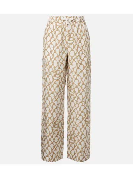 Pantaloni Burberry cu talie înaltă de mătase cu imagine