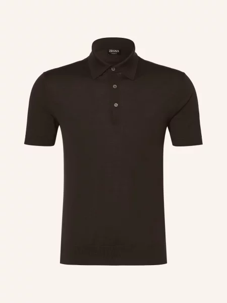 Zegna Pletené Polo Tričko tmavě hnědá