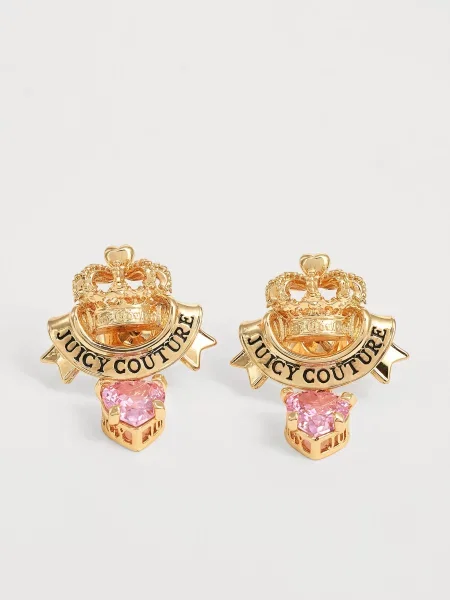 Juicy Couture Cercei Crown & Crystal Heart auriu roz