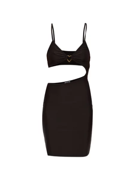 Rochie mini Moschino cu aplicații cu motiv cu inimi negru