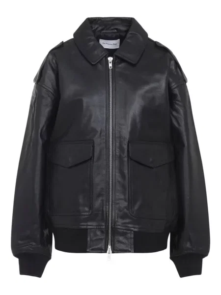 Kołnierzykowy kurtka skórzana The Frankie Shop klasyczna czarna