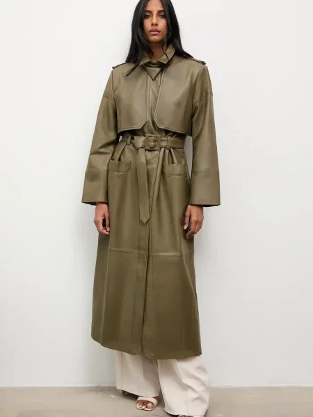 Answear.LAB trencz skórzany zielony