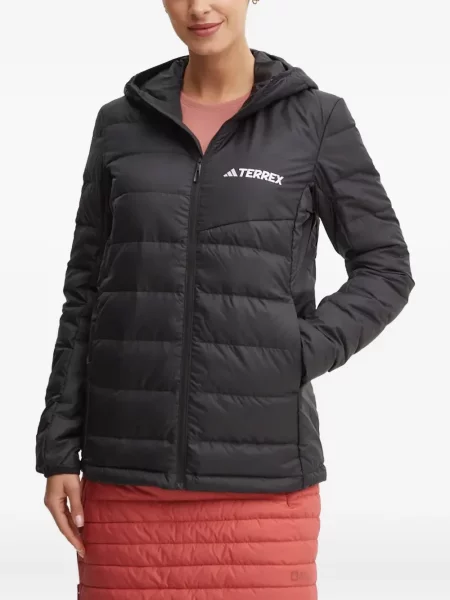 Пухен елец Adidas на райета с качулка бяло