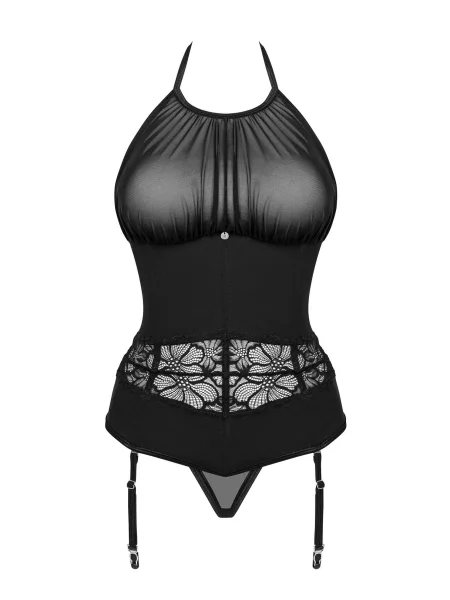 Корсет из прозрачной микросетки и трусики стринг Комплект_Obsessive_Serafia_corset чорні