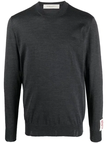 Dzianinowa bluza nierozpinana Golden Goose z okrągłym dekoltem prążkowana szara