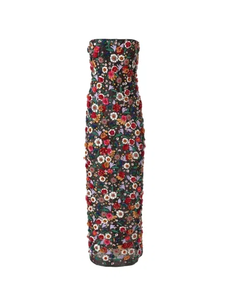 Rochie maxi Carolina Herrera cu broderie cu model floral din organza negru
