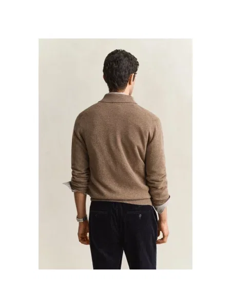 Sweter Gant wełniany z okrągłym dekoltem brązowy